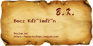Becz Kálmán névjegykártya